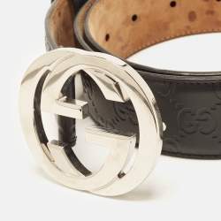 Pre Owned Gucci Interlocking G 100CM Belt Black Guccissima Leather