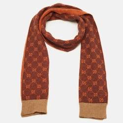 Pre Owned Gucci Rust Supreme GG Monogram Alpaca Wool Scarf