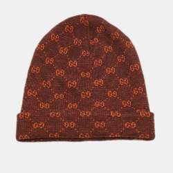 مملوكة مسبقًا Gucci Rust/Brown GG Jacquard Knit Alpaca Wool Beanie M