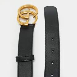 Pre Owned Gucci GG Marmont 95 CM Buckle Belt Black Leather