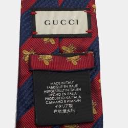 Pre Owned Gucci Red/Blue Striped Bee and Web Silk Jacquard Classic Tie 