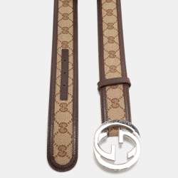 Pre Owned Gucci Interlocking G 85 CM Buckle Belt Beige/Brown GG Canvas and Leather