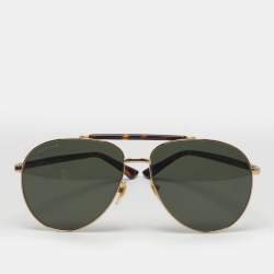 Pre Owned Gucci Green/Brown GG0014S Aviator Sunglasses