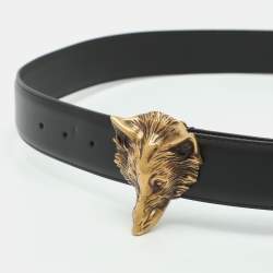 Pre Owned Gucci Wolf 110 cm Buckle Belt Black Leather