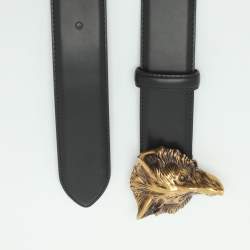 Pre Owned Gucci Wolf 110 cm Buckle Belt Black Leather