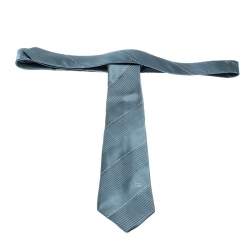 Pre Owned Gucci Vintage Grey Striped Silk Traditional Tie