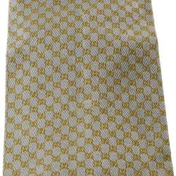 Pre Owned Gucci Vintage Grey GG Pattern Silk Jacquard Traditional Tie