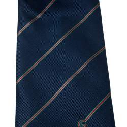 مملوكة مسبقًا ربطة عنق غوتشي فينتدج تقليدية نمط تقليم هندسي حرير أزرق كحلي