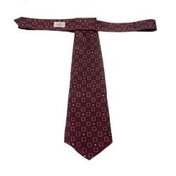 Gucci Burgundy Silk Rectangle Box Pattern Tie 