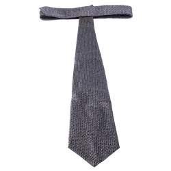 Pre Owned Gucci Grey Saddle Pattern Jacquard Silk Tie