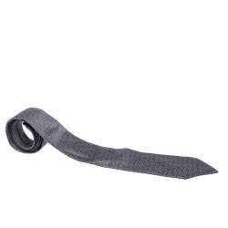 Pre Owned Gucci Grey Saddle Pattern Jacquard Silk Tie