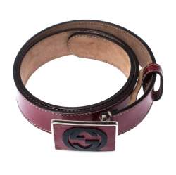 مملوكة مسبقًا Gucci Red Patent Leather GG Plaque Belt 80CM