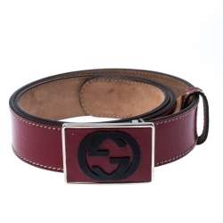 مملوكة مسبقًا Gucci Red Patent Leather GG Plaque Belt 80CM