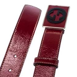 مملوكة مسبقًا Gucci Red Patent Leather GG Plaque Belt 80CM