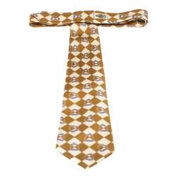 مملوكة مسبقًا Gucci Vintage Bronze Gold Stirrup Print Silk Tie
