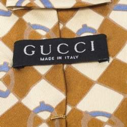 مملوكة مسبقًا Gucci Vintage Bronze Gold Stirrup Print Silk Tie