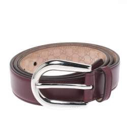 Pre Owned Gucci Maroon Leather Belt 100CM