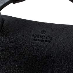 Pre Owned Gucci Feline Head Studded Black Leather Silver Tone Hand Harness Finger Ring Cuff Bracelet L