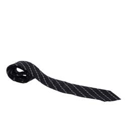 Pre Owned Gucci Black Diagonal Striped Monogram Jacquard Silk Tie