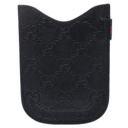 Gucci Black Guccissima Leather Web Phone Case