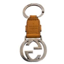 Pre Owned Gucci Tan Leather Double G Keyring