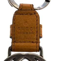 Pre Owned Gucci Tan Leather Double G Keyring