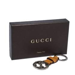 Pre Owned Gucci Tan Leather Double G Keyring
