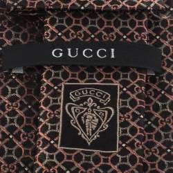 Pre Owned Gucci Brown Monogram Patterned Jacquard Silk Tie