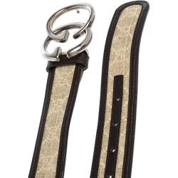 مملوكة مسبقًا حزام غوتشي جي جي بلاس جلد وكانفاس جي جي بني/ بيج 95 سم