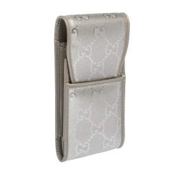 Pre Owned علبة سجائر غوتشي كانفاس مطبوع شعار الماركة جي جي فضي