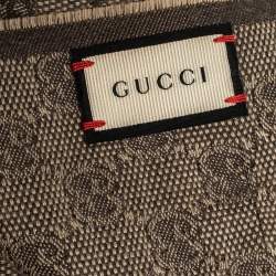 Pre Owned Gucci Brown Web Striped GG Jacquard Knit Wool & Silk Scarf