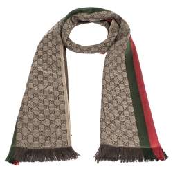 Gucci Brown Web Striped GG Jacquard Knit Wool & Silk Scarf Gucci | TLC