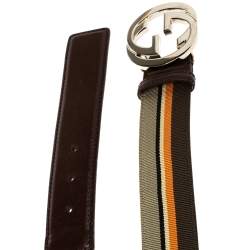 Pre Owned حزام غوتشي إبزيم حرف جي متشابك كانفاس ويب متعدد الألوان 100 سم