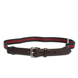 Pre Owned Gucci Tricolor Fabric and Leather Web Belt 100CM