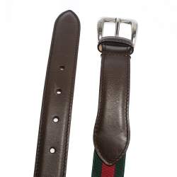Pre Owned Gucci Tricolor Fabric and Leather Web Belt 100CM