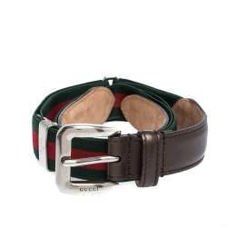Pre Owned Gucci Tricolor Fabric and Leather Web Belt 100CM