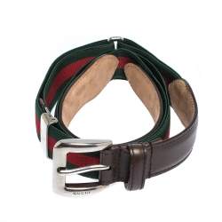 Pre Owned Gucci Tricolor Fabric and Leather Web Belt 100CM