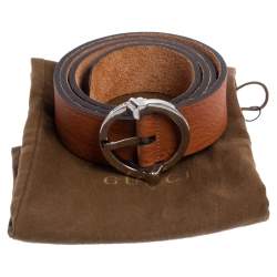 Pre Owned حزام غوتشي إبزيم سيرسل جلد بنية 105 سم