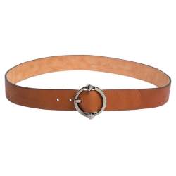 Pre Owned حزام غوتشي إبزيم سيرسل جلد بنية 105 سم