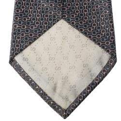 Pre Owned Gucci Grey Saddle Pattern Jacquard Silk Tie