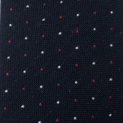 Pre Owned ربطة عنق غوتشي رفيعة صوف و قطن مطبوع سويس دوت أزرق كحلي 