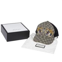 Pre Owned قبعة بيسبول غوتشي كانفاس جي جي سوبريم مطبوع نقشة نمر بيج M