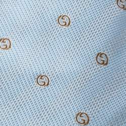 Pre Owned Gucci Pale Blue Monogram Patterned Silk Tie