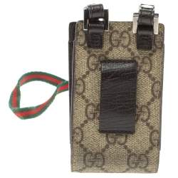Pre Owned Gucci Beige GG Supreme Canvas Shelly Strap Phone Case