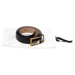 Pre Owned Gucci Black Textured Leather Buckle Belt 90 CM