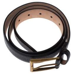 Pre Owned Gucci Black Textured Leather Buckle Belt 90 CM