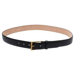 Pre Owned Gucci Black Textured Leather Buckle Belt 90 CM