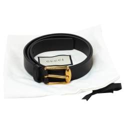 Pre Owned Gucci Black Leather Signature Buckle Belt Size 90 CM