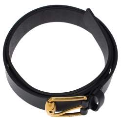 Pre Owned Gucci Black Leather Signature Buckle Belt Size 90 CM