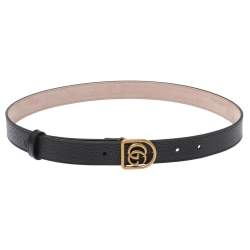 Pre Owned Gucci Black Leather GG Marmont Slim Buckle Belt 80CM